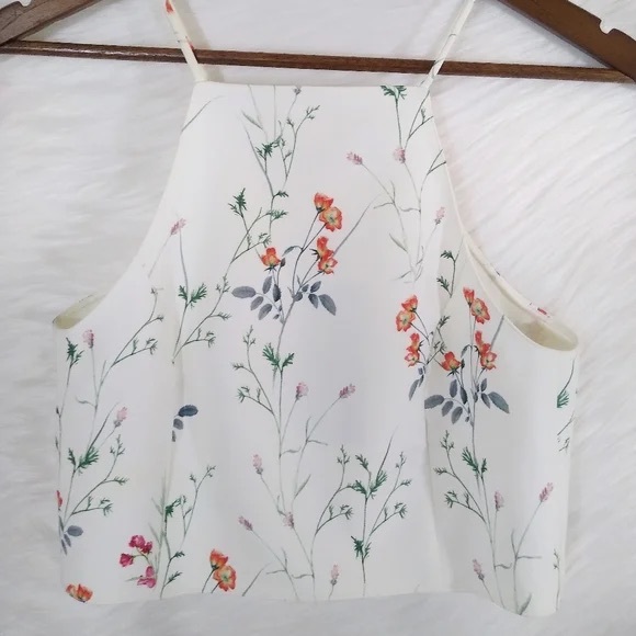 Zara Floral Halter Spaghetti Strap Crop Top Size XS - Picture 4 of 4